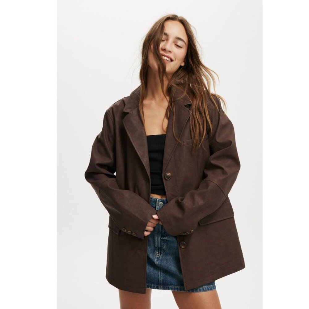 NWT Cotton On Faux Suede Blazer in Dark Brown